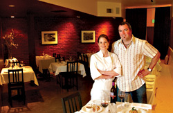 Lauri Carter and Peter Morrison in Moxie's marvelously asymmetric dining room