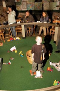 Elliot Grigg enjoying the "kid pit," with dad Nathan just off camera.