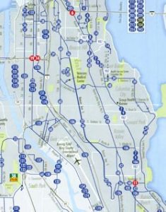 Look, ma! Vancouver's bus map shows all street names, unlike Seattle's (inset).