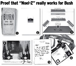 (1) Presidential trash bag. (2) Putins notebook from the G8 summit. (3) Schematic of seating arrangement for Middle East coalition conference. (4) A thank-you note from W. (5) A thank-you note from Zanchellis supervisor. (6) Zanchellis G8 identification card.