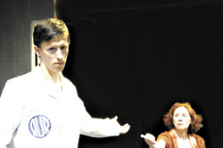 Robots have feelings, too. Or do they? Robot Radius (Andrew Loviska) with Helena (Peterson).