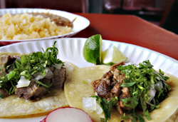 Costa Alegres tacosawaiting a squirt of salsa.