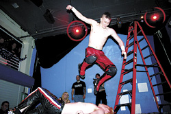 This ladder match between Draven Lawless (with mohawk) and Master Blaster featured no standard three count.