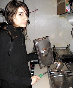 The musical fruit:Fortino and a spoonful of beans.