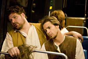 Brad William Henke (left) consoles fellow theme-park worker Rockwell in Choke.