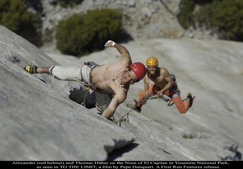 Alexander (red helmet) and Thomas Huber as seen in TO THE LIMIT, a film by Pepe Danquart. A First Run Features release.