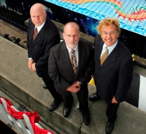 Willms (smiling at right) at the China8 launch in 2007.