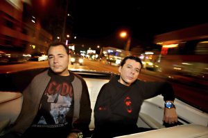 Ken Jordan (left) and Scott Kirkland cruising the L.A. strip.