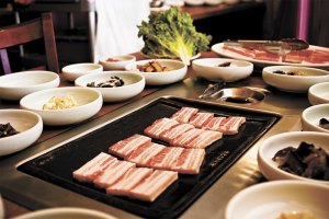 Samgyeopsal in the raw: Dont worry, most of the fat cooks out.