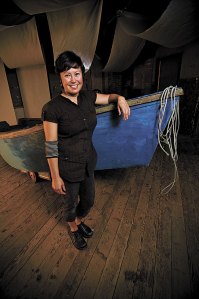 Jones, with the object of her projections.