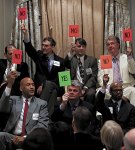 Lone wolf: Nickels at a campaign forum.