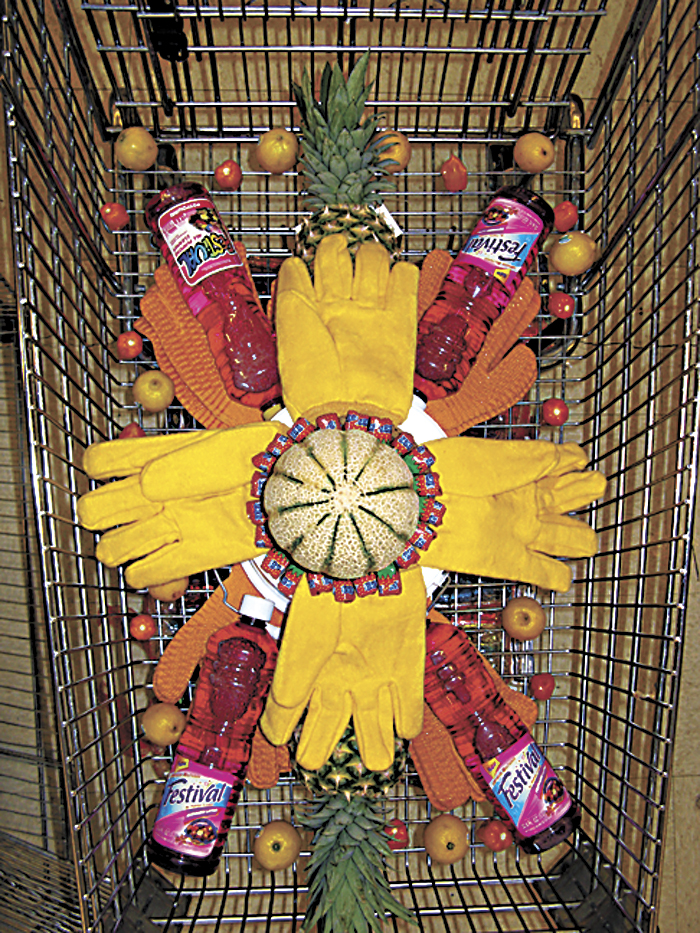 Art in a grocery cart.
