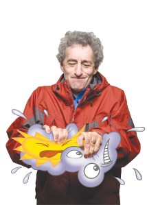 Mass loathes the simplicity of most televised weather reports. Photo by Steven Dewall, illustration by Tom Dougherty