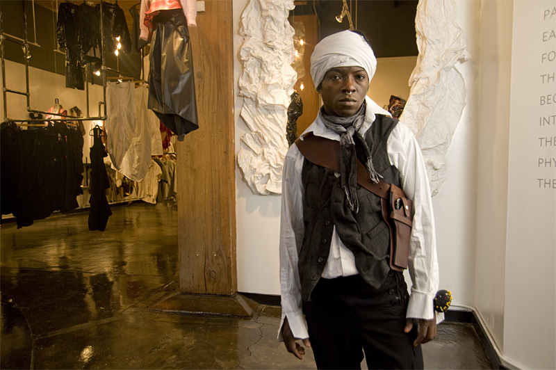 Shown in his Western Avenue showroom, De Osu cant sew a stitch, nor does he sketch his eccentric designs.