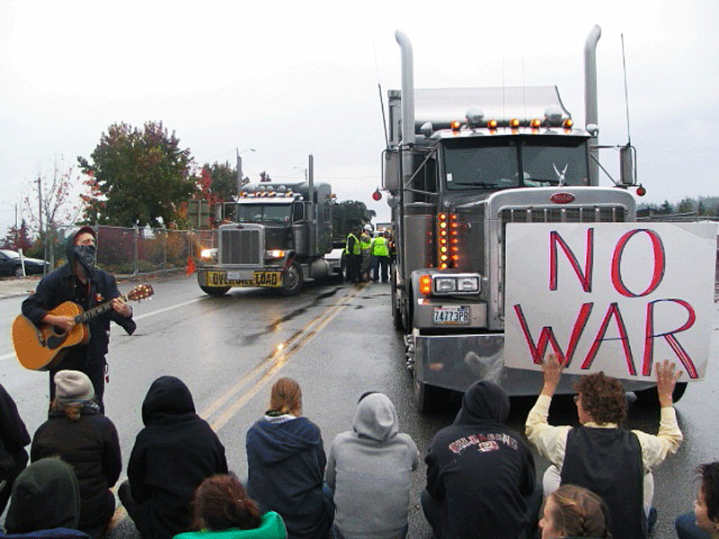 Blocking Army vehicles at the Port of Olympia in 2007.
