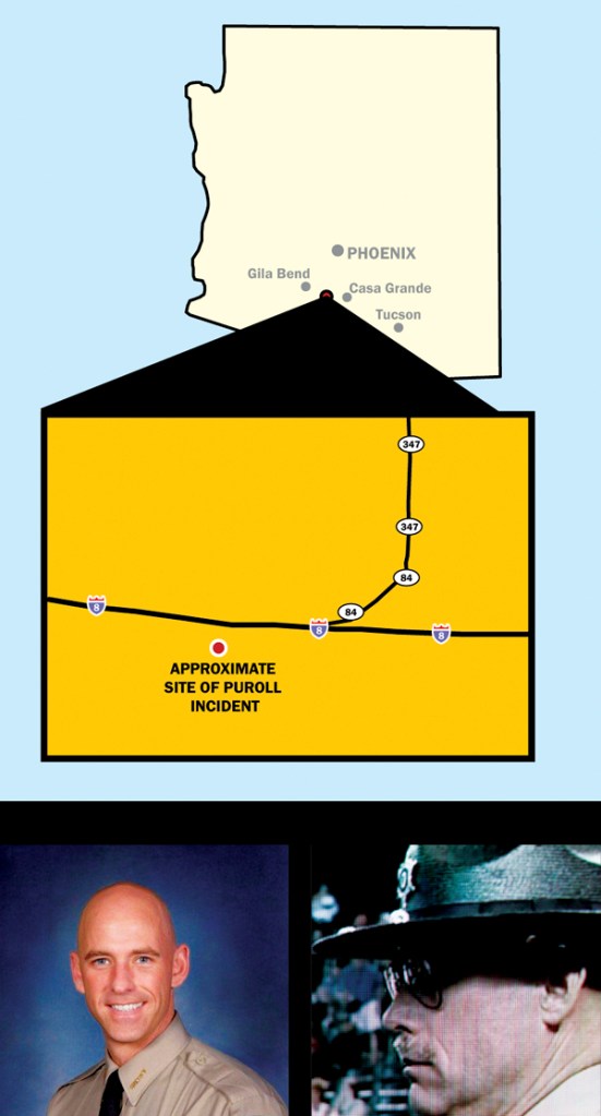 Pinal County Sheriff Paul Babeu became a national mediadarling after Deputy Louie Puroll (right) said he was shot in thedesert by drug smugglers bearing AK-47 rifles.