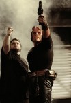 Del Toro (left) with Ron Perlman on the set of Hellboy.
