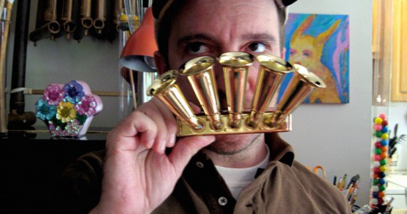 Merritt prepares to toot his horn.