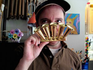 Merritt prepares to toot his horn.