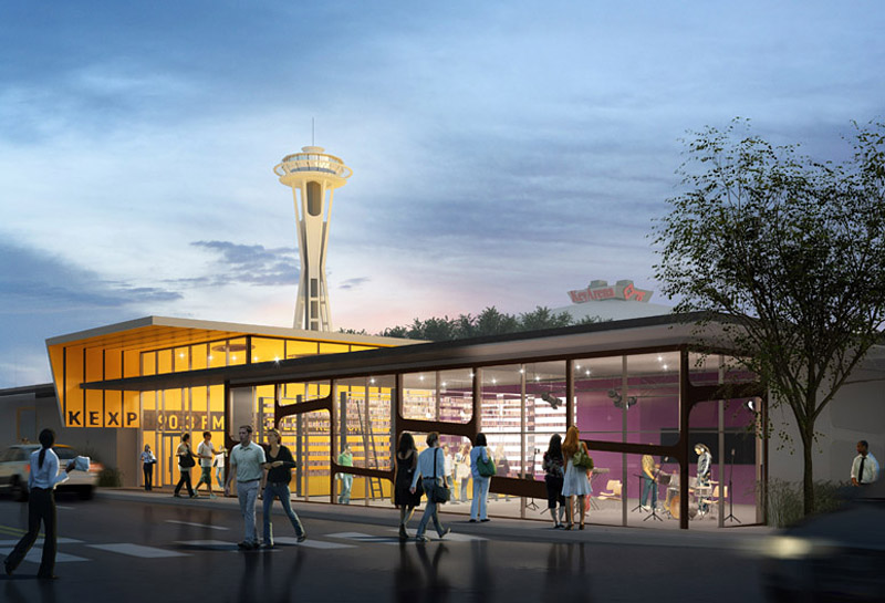An artist's rendition of KEXP's planned home at Seattle Center.