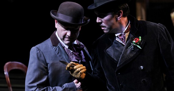 Gordon Carpenter (left) as Readymoney Matt, John Bogar as Macheath.