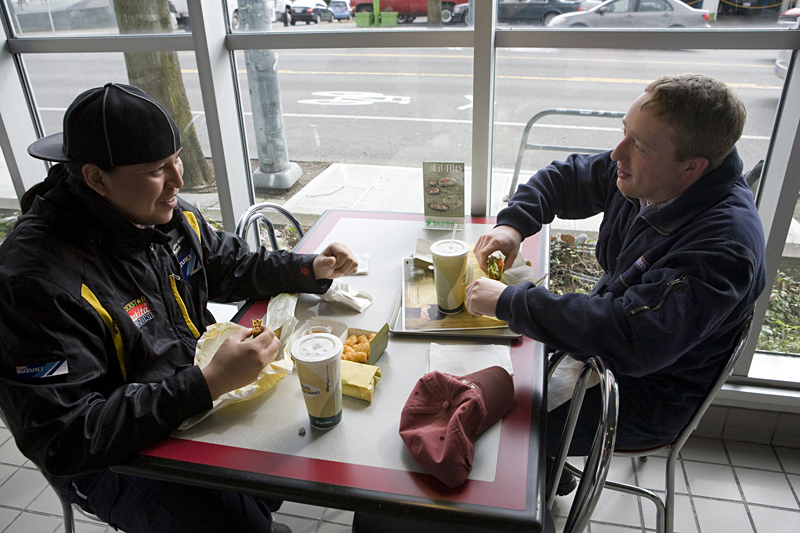 Clearly these men are drawn to Taco Time by the architectural majesty of its edifice.