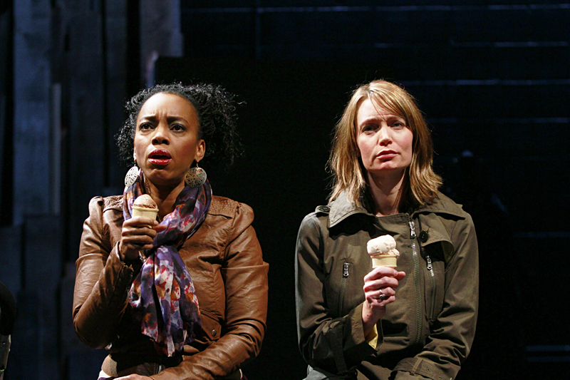 Thompson (left) and Casebier as women talking around their problems.