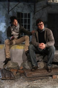 Lee (left) as Jesus, with Finley as his betrayer.