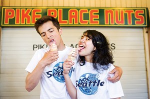 Jesse Villacis and Angele Zamarron demonstrate the proper way to suggestively lick an ice-cream cone.