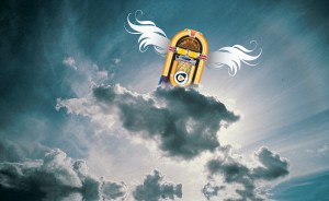 Sun shining through cumulus clouds