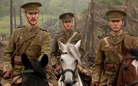 Riding into history: (from left) Benedict Cumberbatch, Patrick Kennedy, and Tom Hiddleston (riding on Joey).