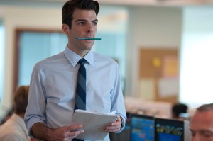 In Margin Call, Zachary Quinto's banker realizes the cards are about to collapse.