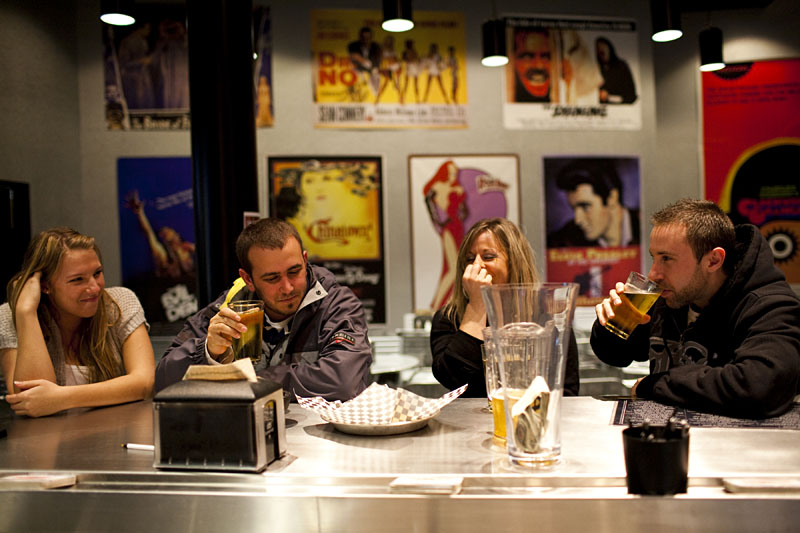 In the Cinebarre's lobby bar.