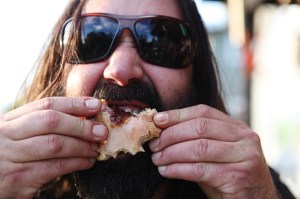 Basment Sessions chef and ringmaster Johnny G. fuels up before hitting the studio.