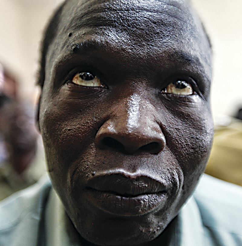 Thomas Kwoyelo while on trial in Gulu, northern Uganda.