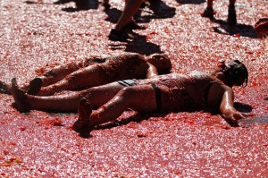 Contestants at a past Tomato Battle.