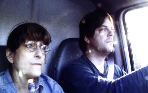 On the road: Caouette and his mom.