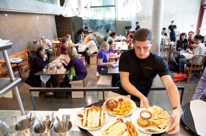 The server is the only one who must endure this line.