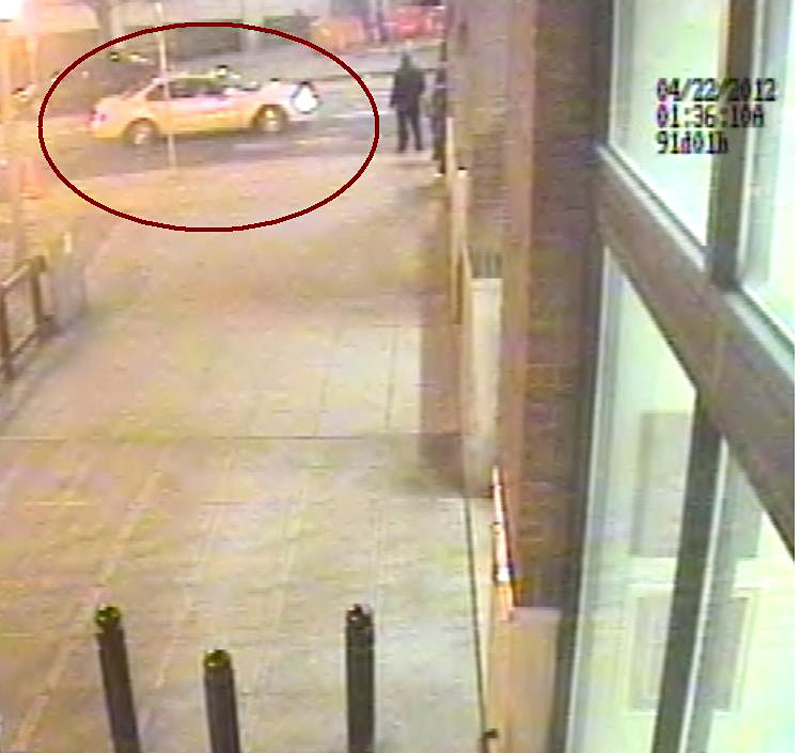 Security footage of the white sedan from which the gunshot that claimed her life was fired.