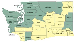 Counties with majority support for marijuana legalization are in green.