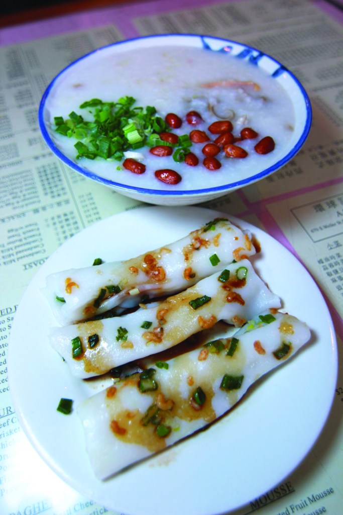 Congee and rice rolls at A & B Cafe.