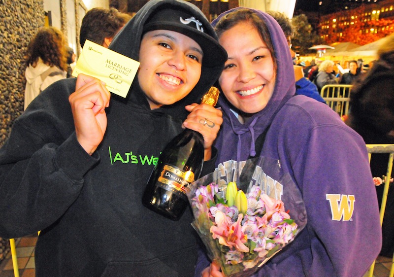 This couple was the first in line. They arrived at 4 p.m.