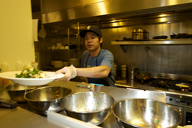 Grub Restaurant interiors, exteriors, kitchen located on Queen Anne featured dishes Macaroni and Cheese, Fried Chicken, Coconut Cake, Feta Cake, Kale Salad, Pork Chop   in Seattle, WA on Wednesday Nov 7, 2012.