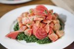 Belle Clementine's Organic Chioggia beets over creamed nettles