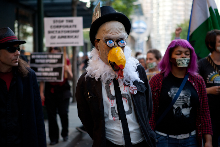 Occupy Seattle held a Silent Flash March at Westlake Park Monday -