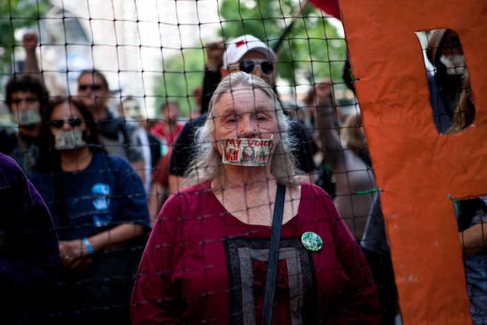 Occupy Seattle held a Silent Flash March at Westlake Park Monday -