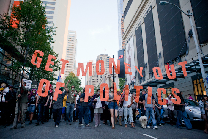 Occupy Seattle held a Silent Flash March at Westlake Park Monday -