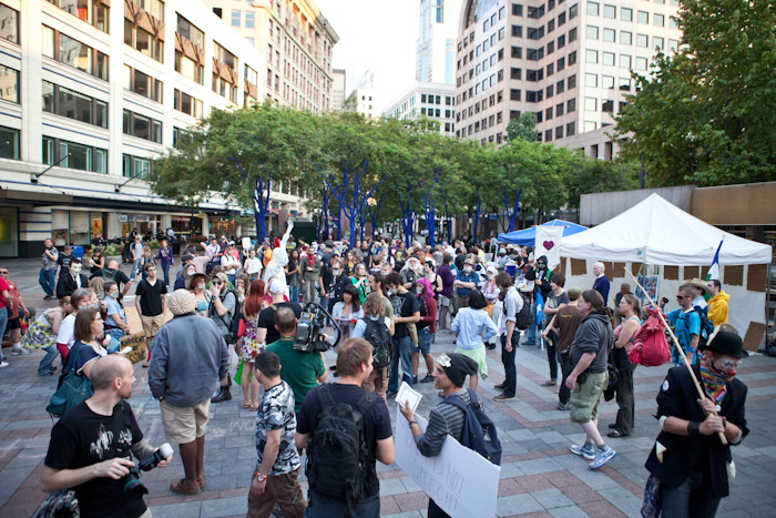 Occupy Seattle held a Silent Flash March at Westlake Park Monday -