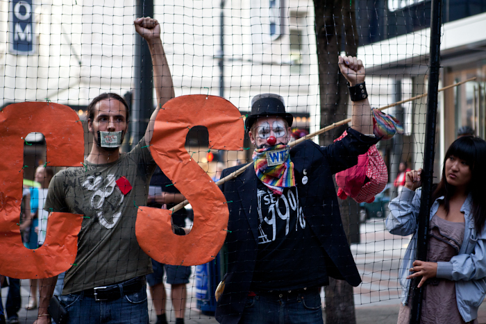 Occupy Seattle held a Silent Flash March at Westlake Park Monday -