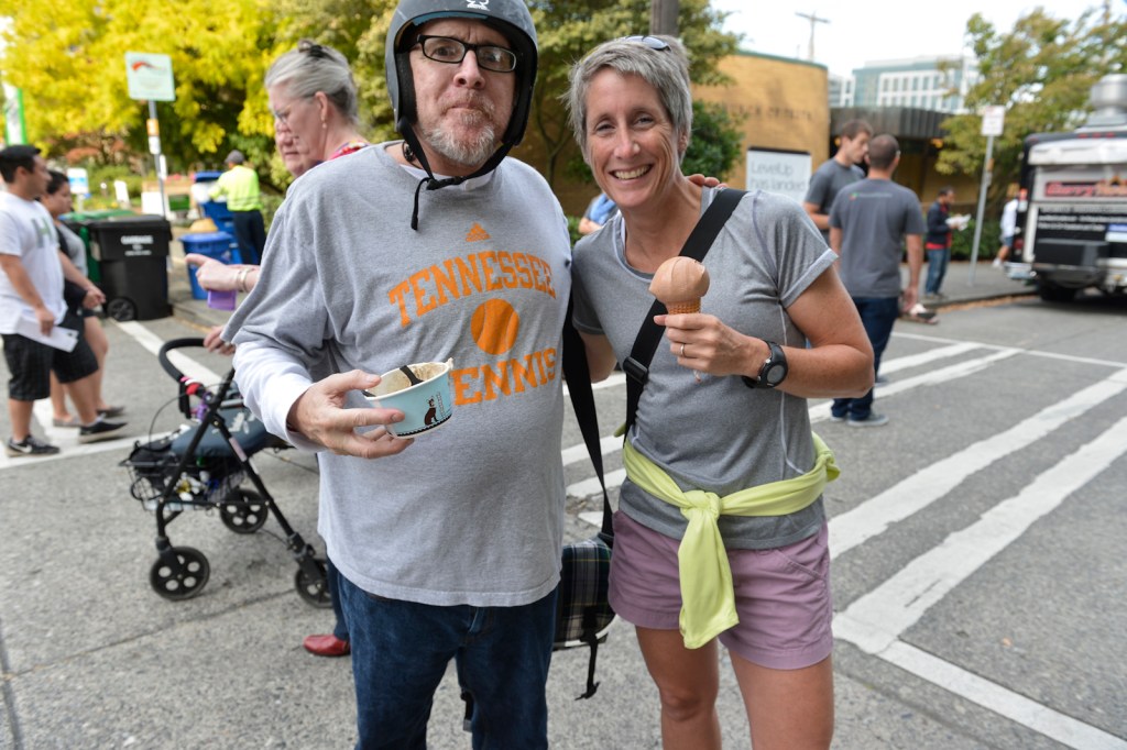 Enjoying some ice cream from Molly MoonaE™s